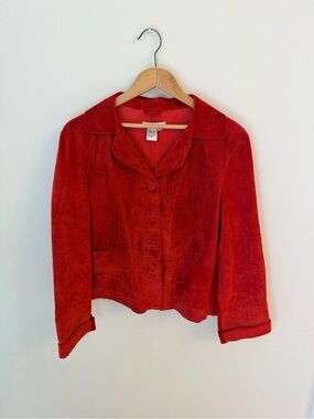 Genuine red Suede Button-Front Women's Jacket